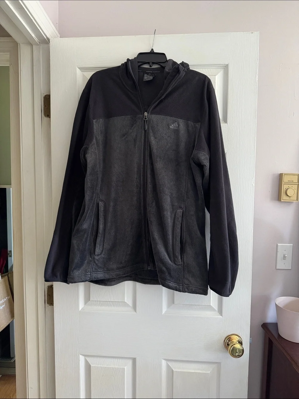 Adidas Black and Gray Hooded Fleece Jacket